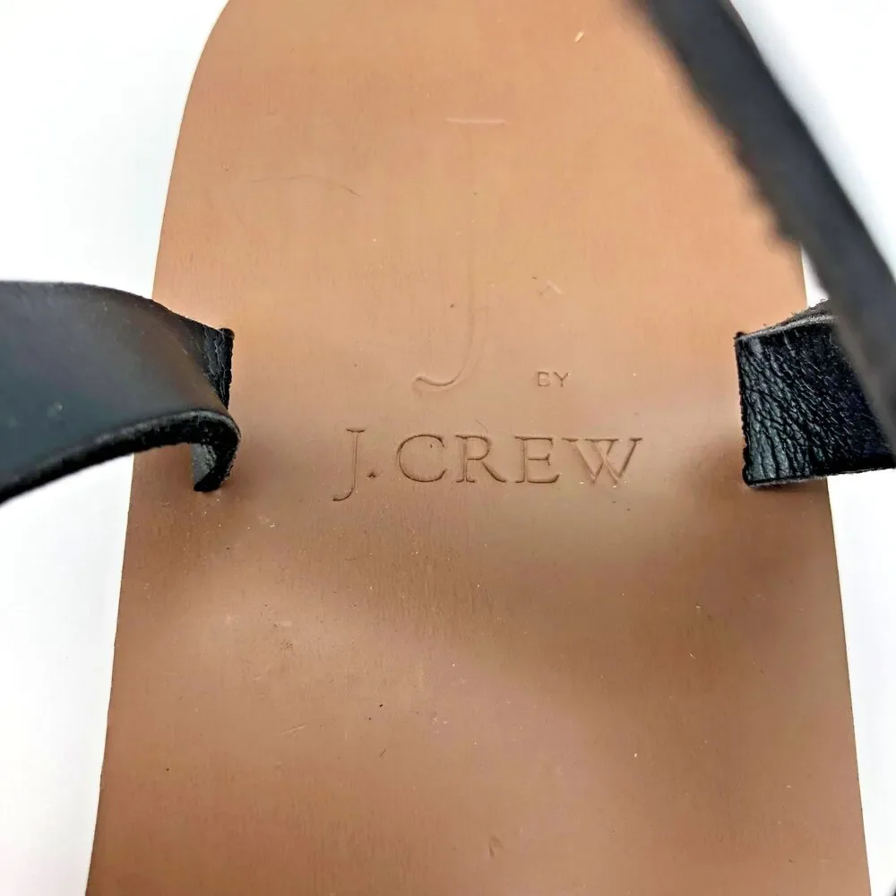 J Crew Sandals Size 9 Black Faux Leather Cross Strap Buckle Close Flat NEW